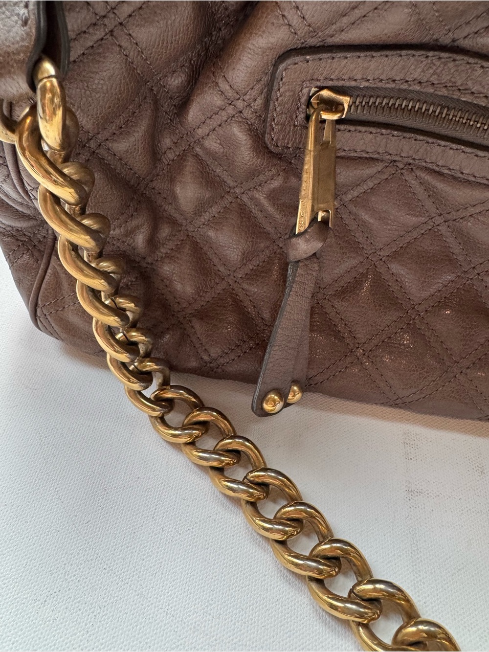 Authentic Marc Jacobs Stam Bag Quilted Brown Leather Gold Chain Kiss Lock Italy - Picture 2 of 16